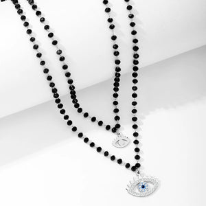 Boho Evil Eye Necklace Crystal Beads Eye Collar Pendant Long Chain