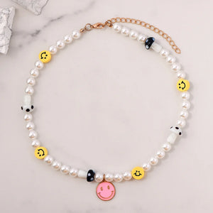 Boho Evil Eye Smile Pearl Beaded Necklace For Women