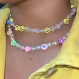 Boho Evil Eye Smile Pearl Beaded Necklace For Women