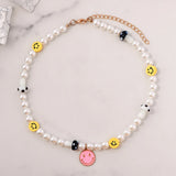 Boho Evil Eye Smile Pearl Beaded Necklace For Women
