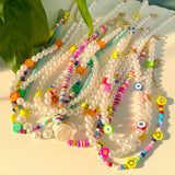 Boho Evil Eye Smile Pearl Beaded Necklace For Women
