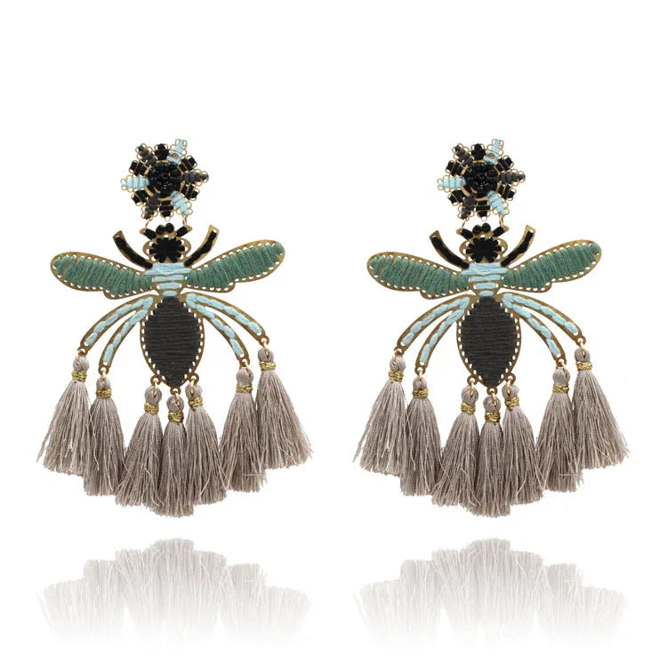 Boho Winding Insects Tassel Earrings Jewelry