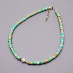 Boho Colorful Choker Necklace Polymer Clay Women Beach Jewelry