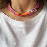 Boho Colorful Choker Necklace Polymer Clay Women Beach Jewelry