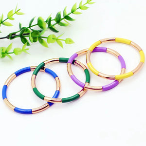 Boho Enamel Bracelet Rainbow Candy DIY Tube Cuff Bangle