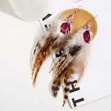 Boho Feather Earrings Blue Stone Drop Earrings
