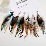 Boho Feather Earrings Blue Stone Drop Earrings