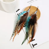Boho Feather Earrings Blue Stone Drop Earrings