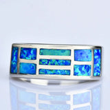 Boho Fire Opal Stone Ring Silver Wedding Band Promise Ring