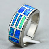 Boho Fire Opal Stone Ring Silver Wedding Band Promise Ring