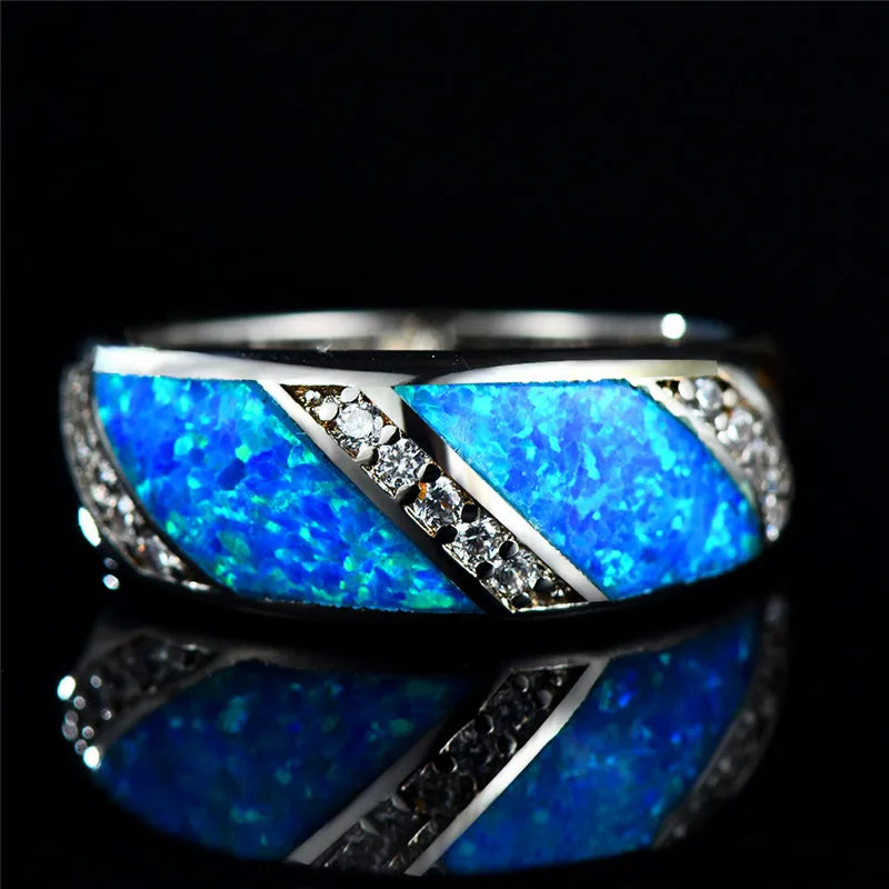 Boho Fire Opal Stone Ring Silver Wedding Rings For Women