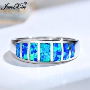 Boho Fire Opal Stone Ring Vintage Silver Wedding Rings for Women