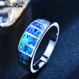 Boho Fire Opal Stone Ring Vintage Silver Wedding Rings for Women