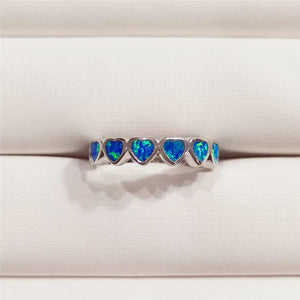 Boho Opal Stone Ring Silver Heart Engagement Ring Vintage Wedding Rings Women