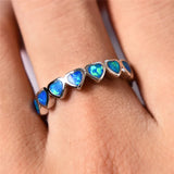 Boho Female Ocean Fire Opal Heart Ring Silver Jewelry