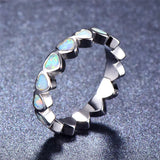 Boho Female Ocean Fire Opal Heart Ring Silver Jewelry
