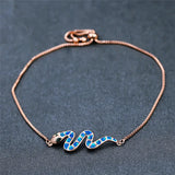 Boho Small Snake Bracelet Opal Stone Rose Silver Chain Bracelet