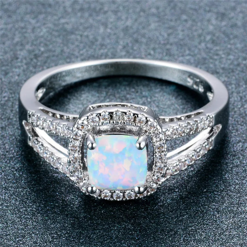 Boho Fire Opal Silver Ring Vintage Wedding Rings for Women