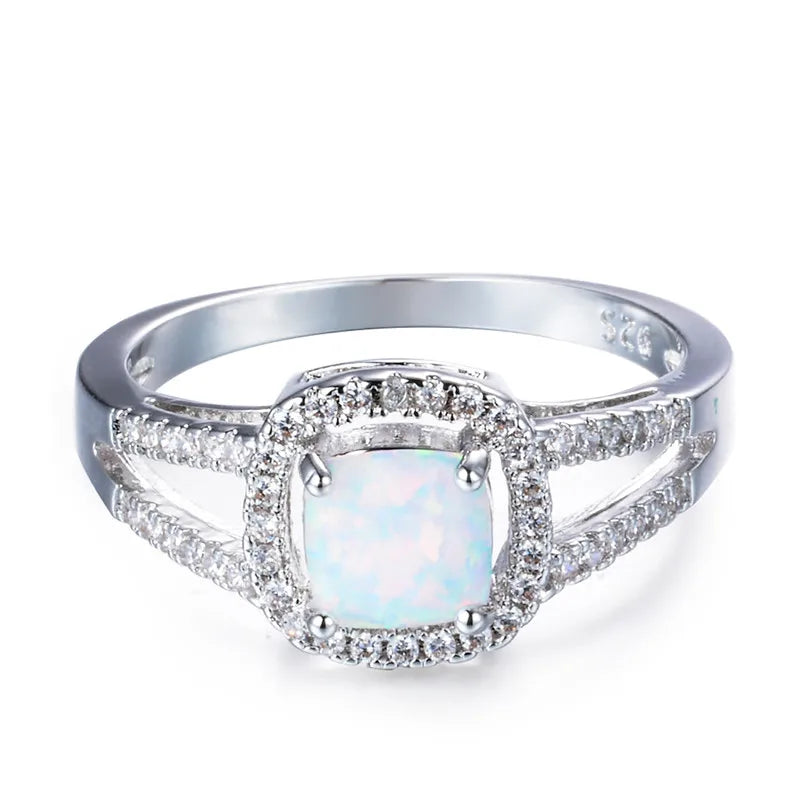 Boho Fire Opal Silver Ring Vintage Wedding Rings for Women