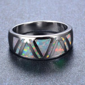 Boho Fire Opal Stone Ring Silver Wedding Jewelry