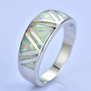 Boho Fire Opal Stone Ring Silver Wedding Jewelry