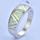 Boho Fire Opal Stone Ring Silver Wedding Jewelry