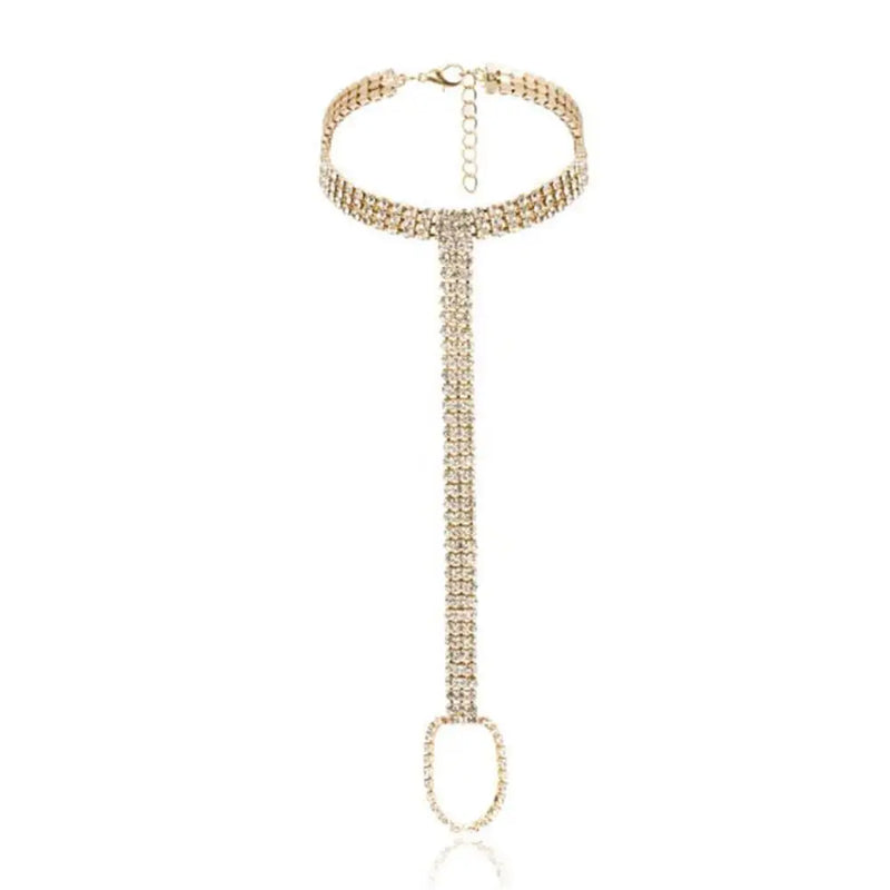 Boho Crystal Anklet Bracelet Rhinestone Foot Chain Toe Ring Barefoot Sandal