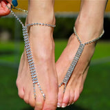 Boho Crystal Anklet Bracelet Rhinestone Foot Chain Toe Ring Barefoot Sandal