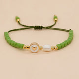Boho Friendship Bracelet Heart Charm Green Seed Beaded Freshwater Pearl Jewelry
