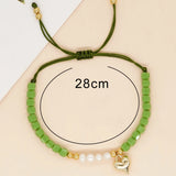 Boho Friendship Bracelet Heart Charm Green Seed Beaded Freshwater Pearl Jewelry