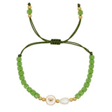 Boho Friendship Bracelet Heart Charm Green Seed Beaded Freshwater Pearl Jewelry