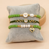 Boho Friendship Bracelet Heart Charm Green Seed Beaded Freshwater Pearl Jewelry