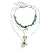 Boho Green Stone Choker with Dragonfly Pendant