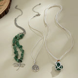 Boho Green Stone Choker with Dragonfly Pendant