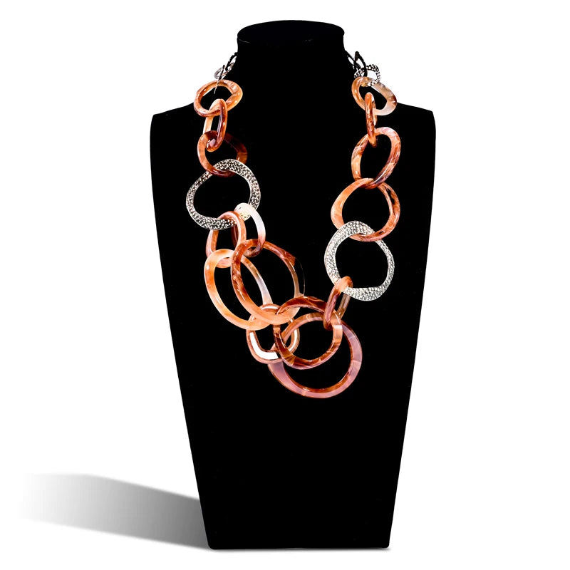 Boho Geometric Resin Tag Necklace Ethnic Pendant Choker