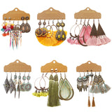 Boho Crystal Tassel Drop Earrings Set Vintage Ethnic Bead Feather Jewelry
