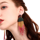 Boho Glass Beads Tassel Earrings for Women Ethnic Retro Jewelry
