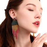 Boho Glass Beads Tassel Earrings for Women Ethnic Retro Jewelry