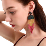 Boho Glass Beads Tassel Earrings for Women Ethnic Retro Jewelry