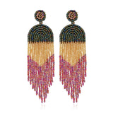 Boho Glass Beads Tassel Earrings for Women Ethnic Retro Jewelry
