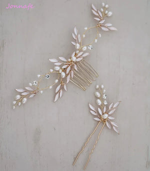 Boho Leaf Bridal Hair Comb Wedding Headband Hair Accessories Freshwater Pearls