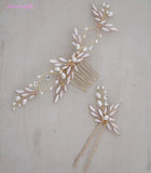 Boho Leaf Bridal Hair Comb Wedding Headband Hair Accessories Freshwater Pearls