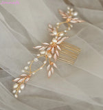 Boho Leaf Bridal Hair Comb Wedding Headband Hair Accessories Freshwater Pearls
