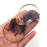 Boho Amethyst Pendant Vintage Circle Loop Purple Crystal Women Necklace Earring