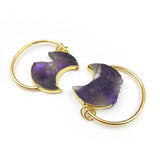 Boho Amethyst Pendant Vintage Circle Loop Purple Crystal Women Necklace Earring