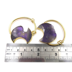 Boho Amethyst Pendant Vintage Circle Loop Purple Crystal Women Necklace Earring