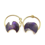 Boho Amethyst Pendant Vintage Circle Loop Purple Crystal Women Necklace Earring