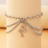 Boho Silver Tassel Chain Bracelet Anklet Charms Snake Starfish Heart