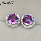 Boho Purple Pink Zircon Stud Earrings Rainbow Fire Crystal Wedding Jewelry