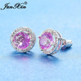 Boho Purple Pink Zircon Stud Earrings Rainbow Fire Crystal Wedding Jewelry